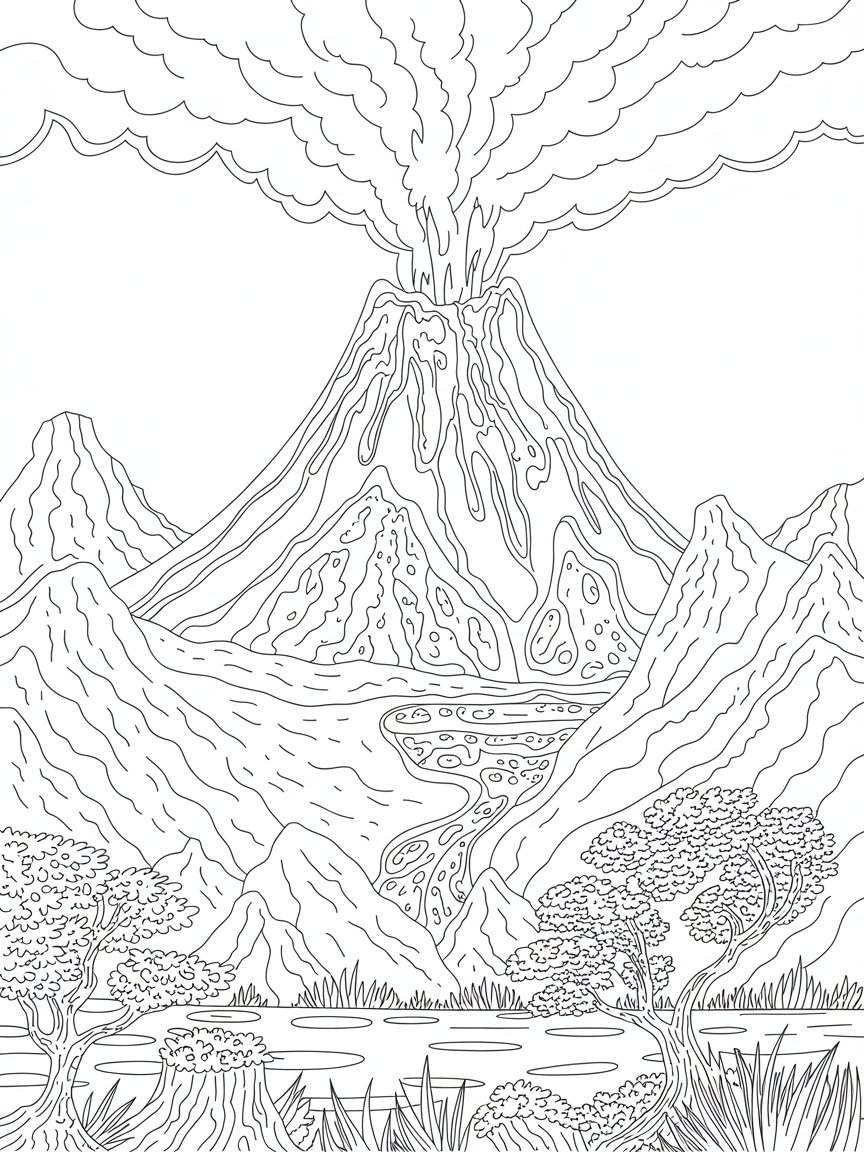Volcano - Free Coloring Page