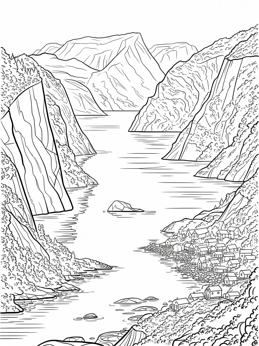 Fjord - Free Coloring Page