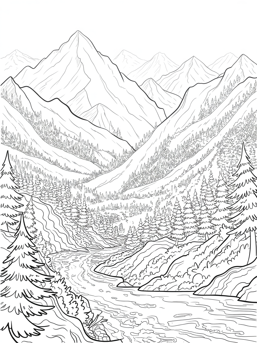 Mountain range - Free Coloring Page