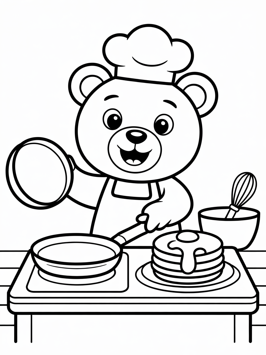 Cooking pancake - Free Coloring Page