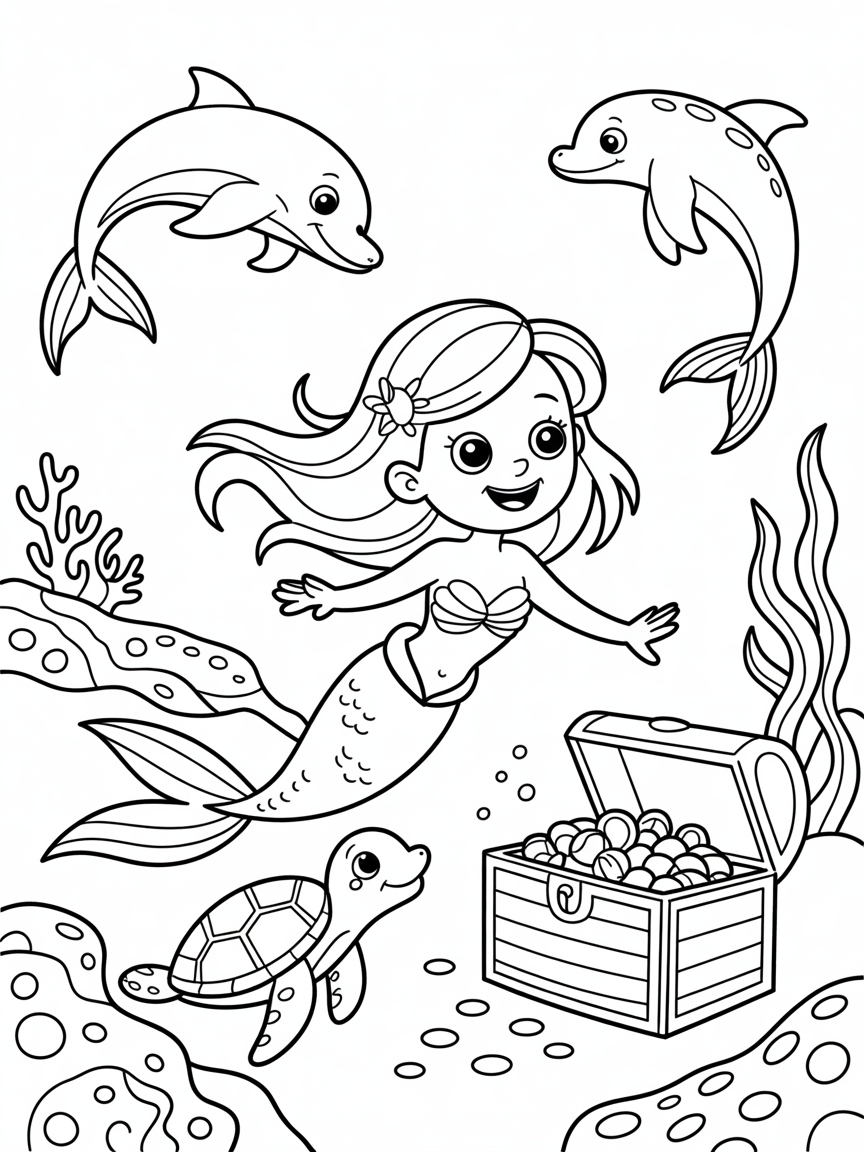 Mermaid adventure - Free Coloring Page