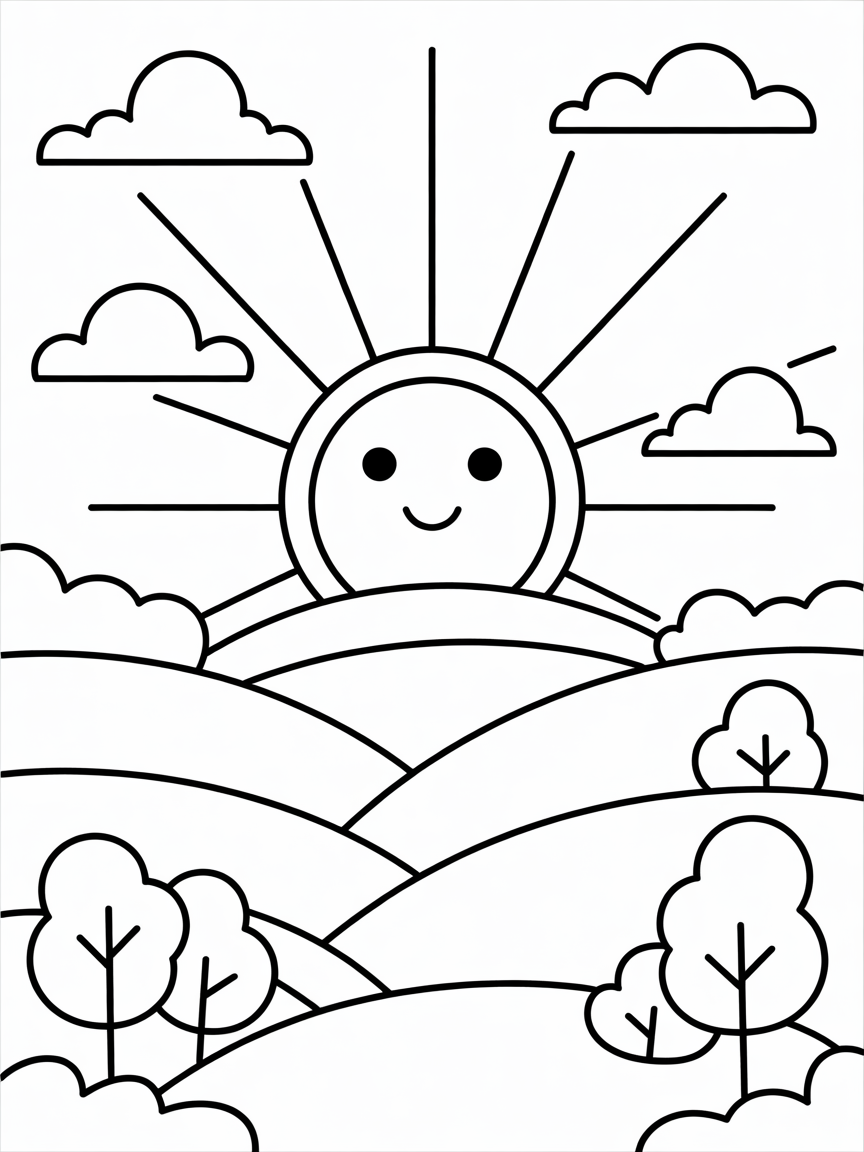 sunrise - Free Coloring Page