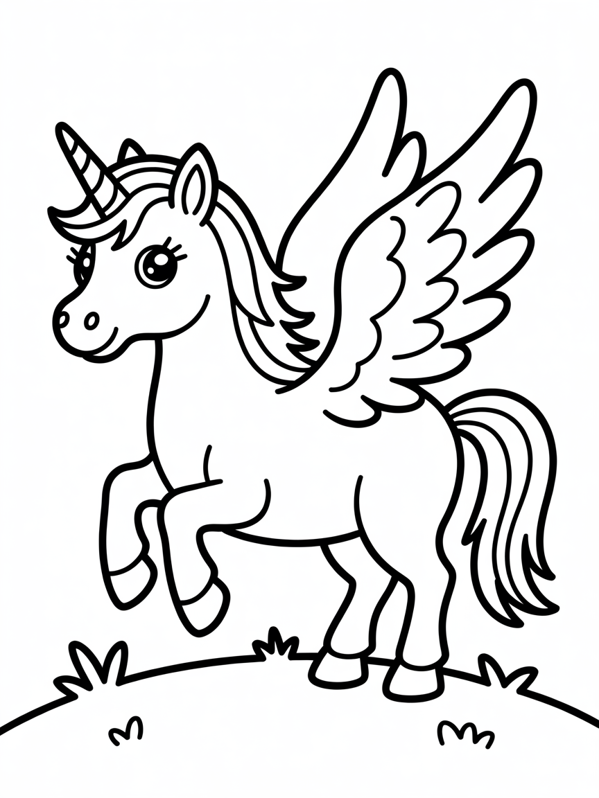 Pegasus with unicorn - Free Coloring Page