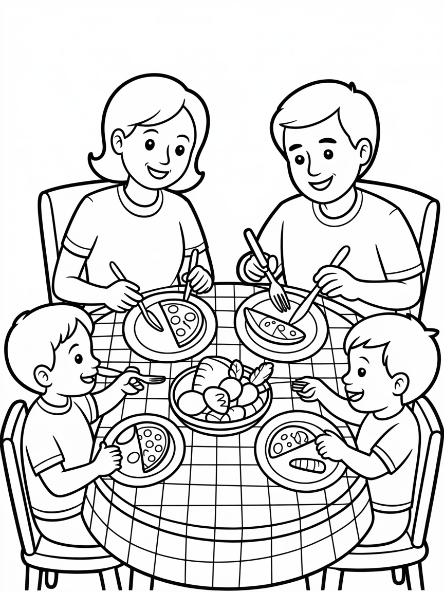 Eating dinner - Free Coloring Page