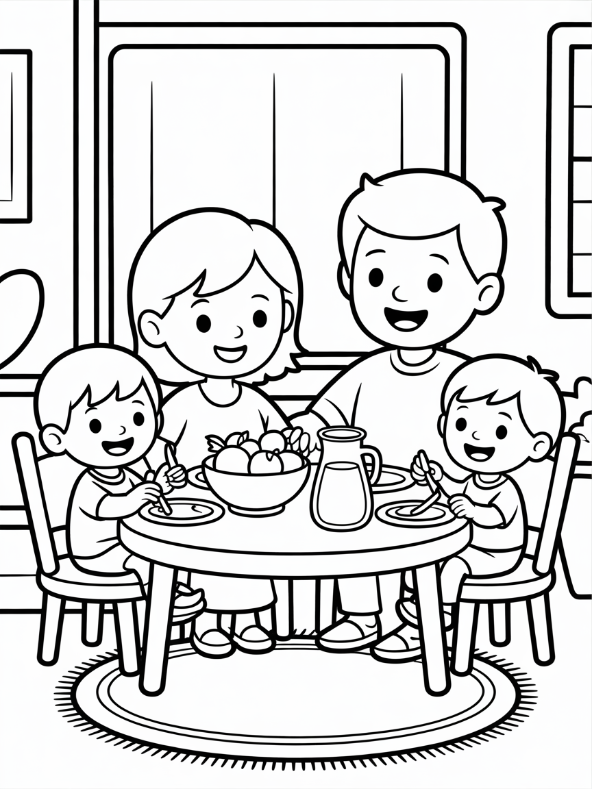 Family dinner - Free Coloring Page