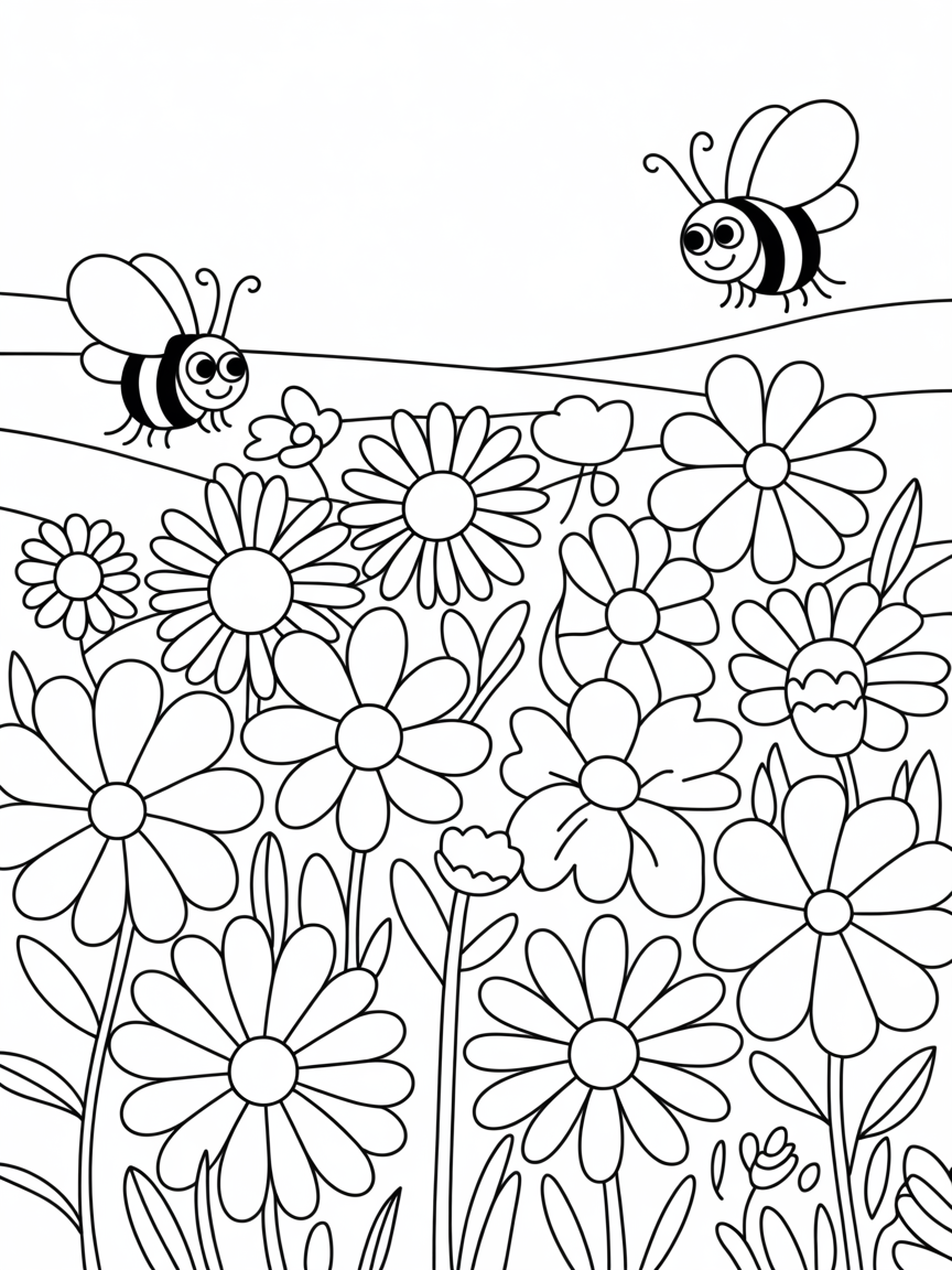 Wild flower field - Free Coloring Page