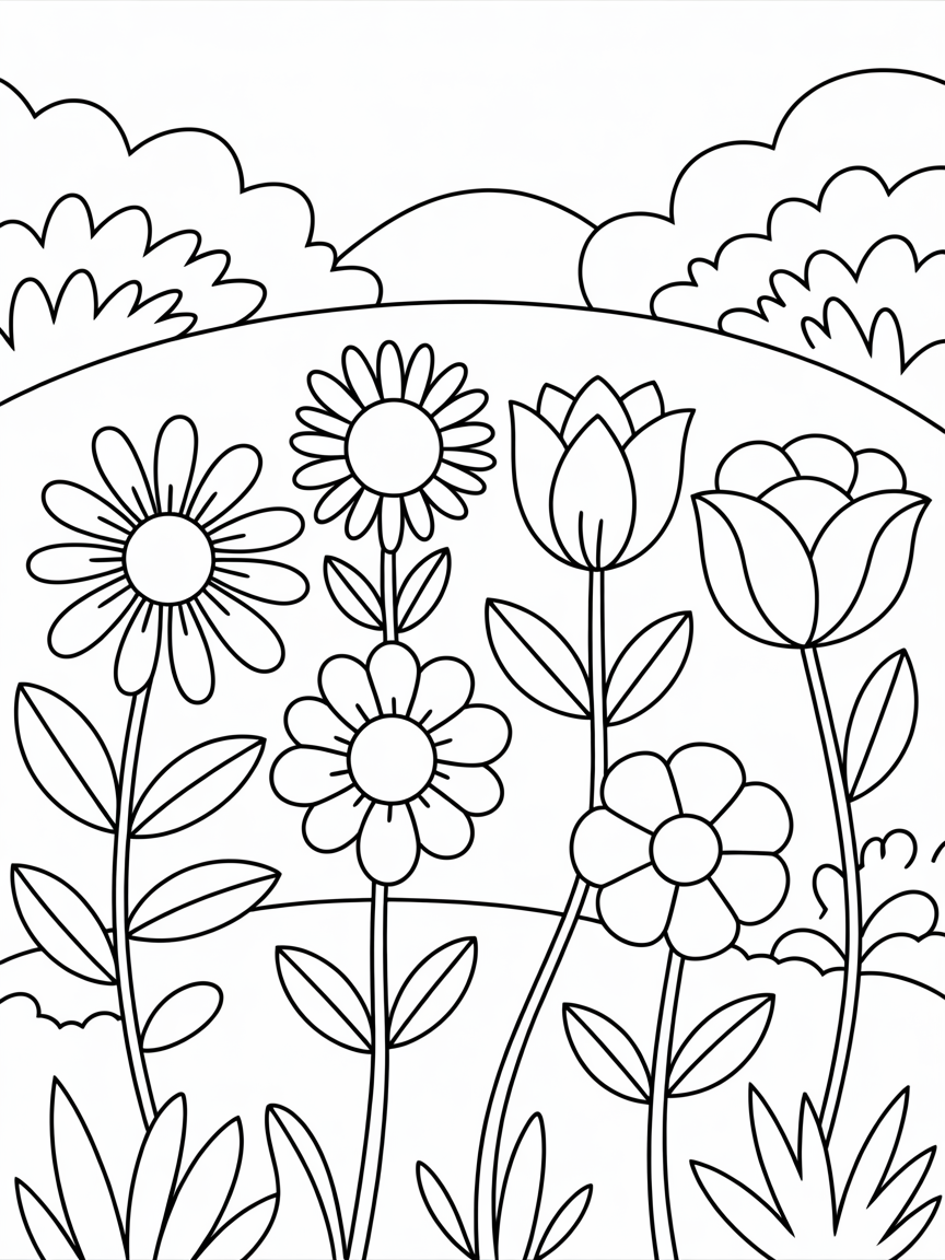 Flower garden - Free Coloring Page