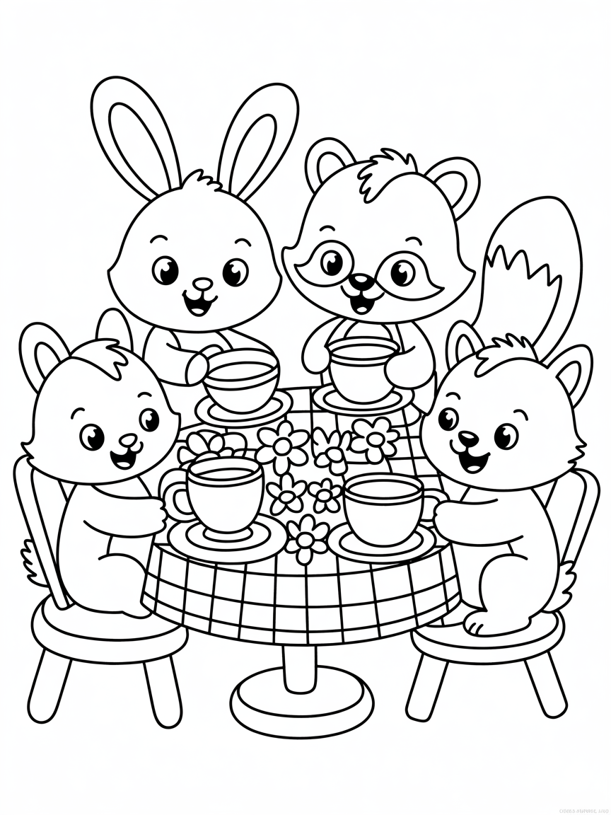 Tea party in garden - Free Coloring Page