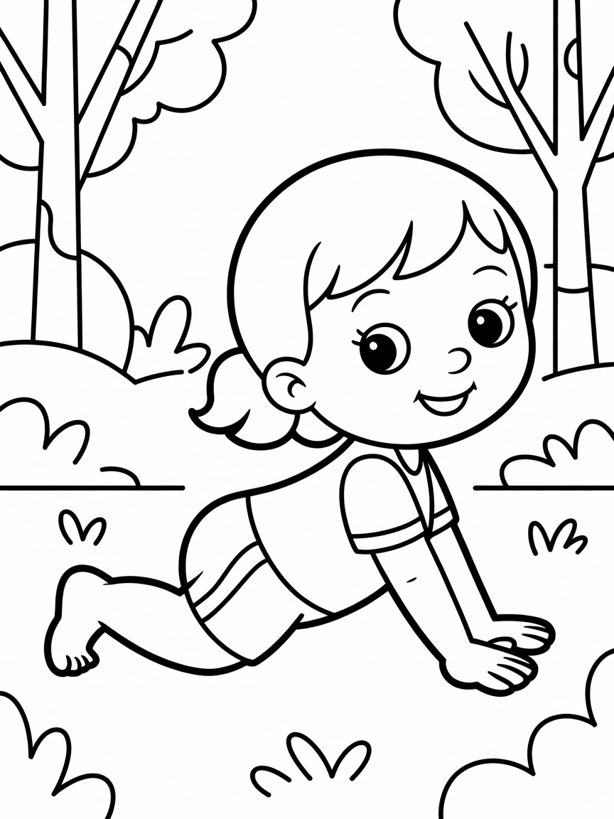 A girl doing yoga in the woods - Free Coloring Page