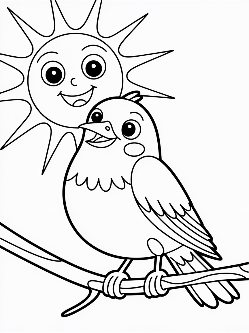a colourful black bird under sunshine - Free Coloring Page