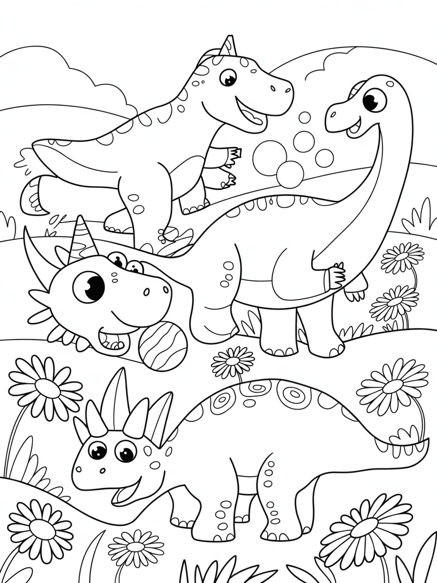 Magical dinosaurs - Free Coloring Page