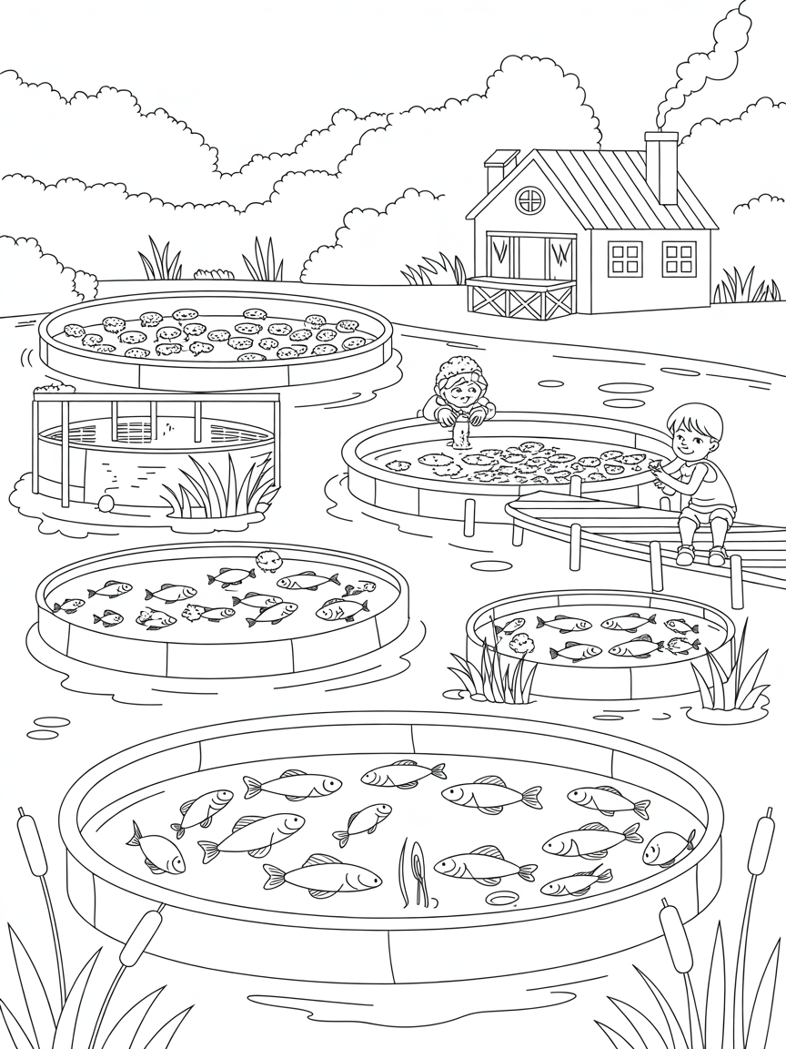 Fish farm - Free Coloring Page