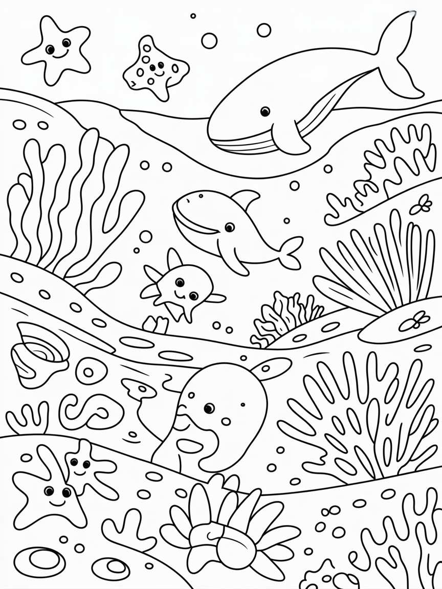 Magical universe beneath the ocean - Free Coloring Page
