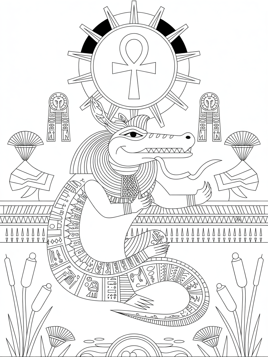 Egypt sobek ankh sun dark light - Free Coloring Page