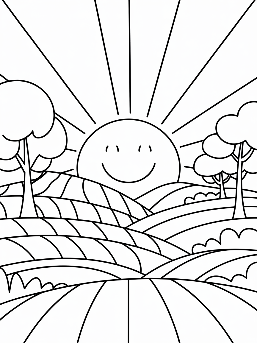 Landscape sun set - Free Coloring Page