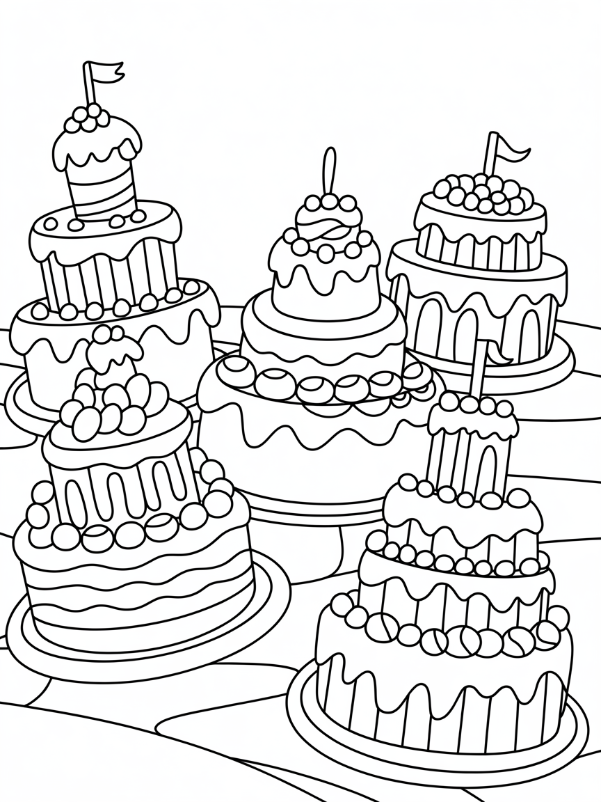 Cake Castles - Coloring Page - Free Coloring Page