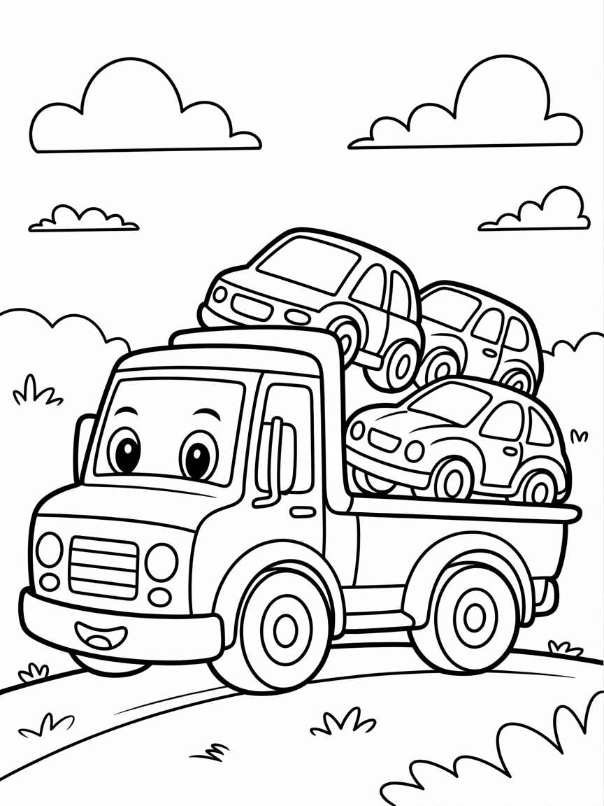 Happy truck holding cars - Free Coloring Page