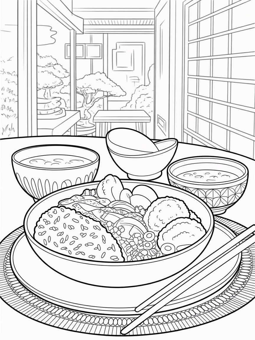 ghibli curry rice in home settings - Free Coloring Page