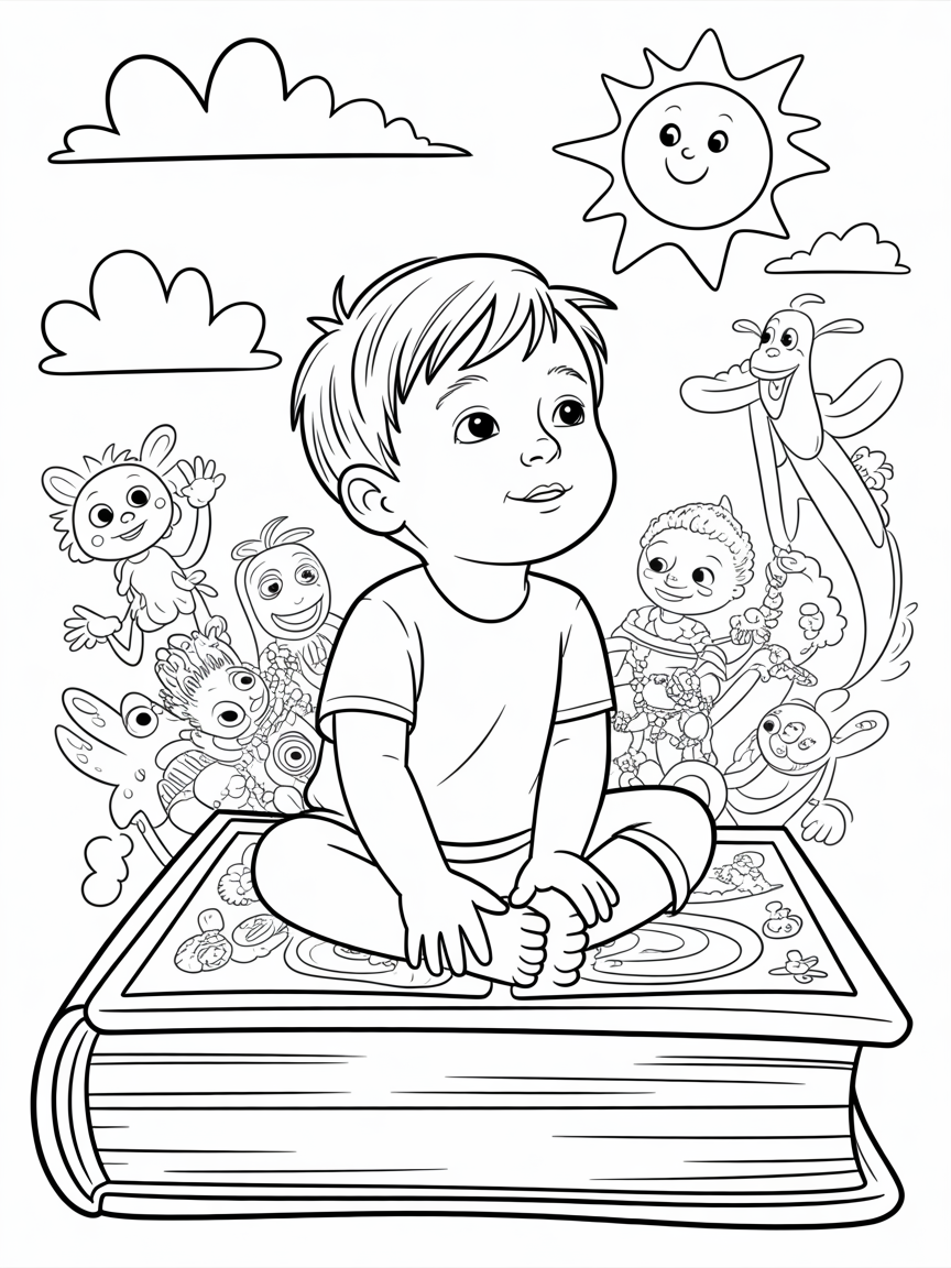 Lost in a book adventure - Free Coloring Page