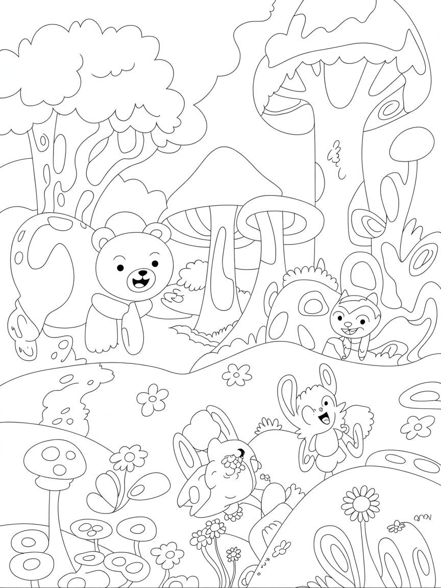 Magical cute forest - Free Coloring Page