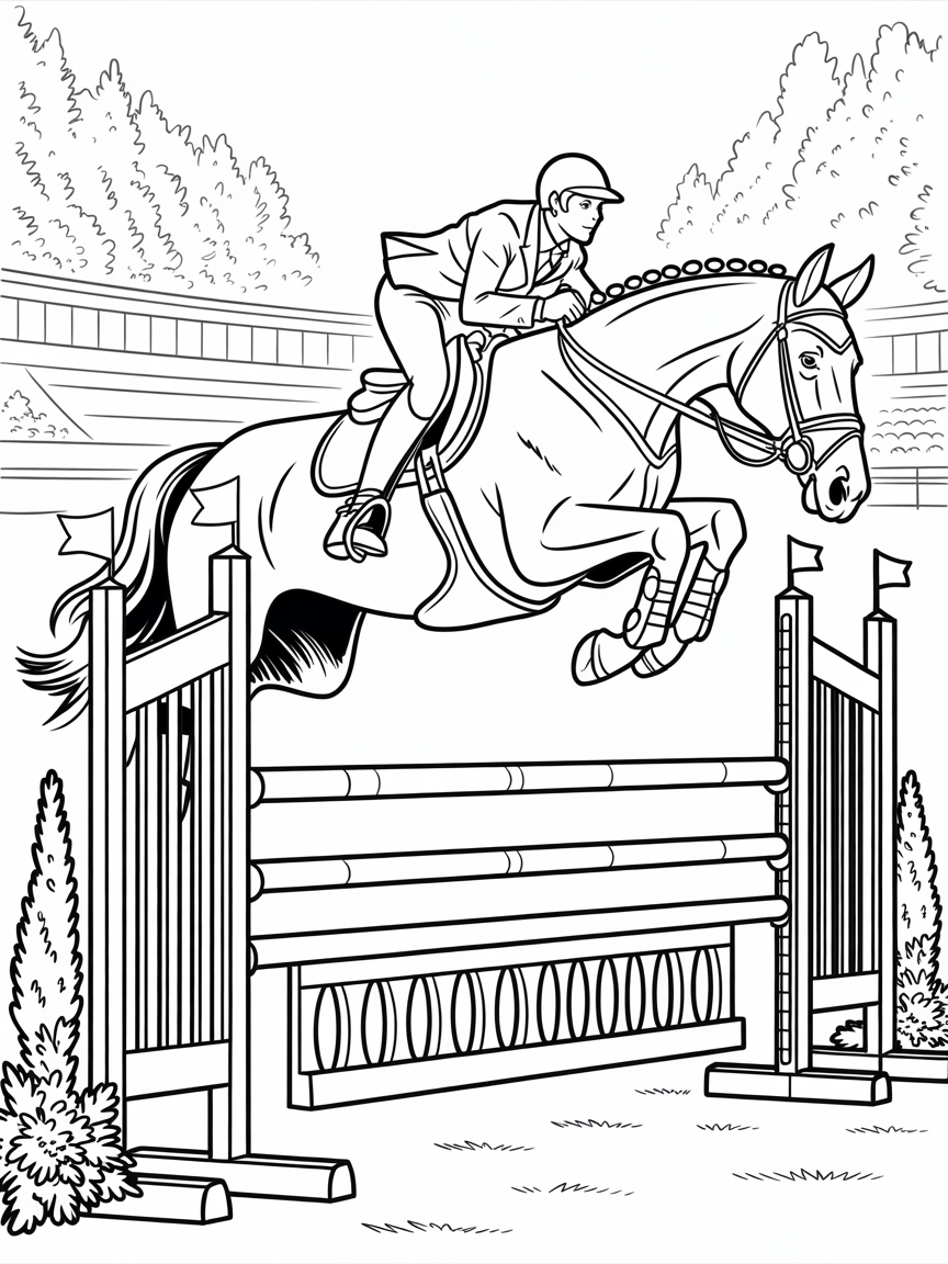 horse jumping - Free Coloring Page