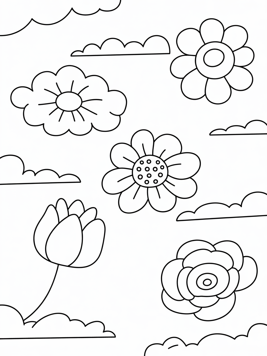Flower clouds - Free Coloring Page