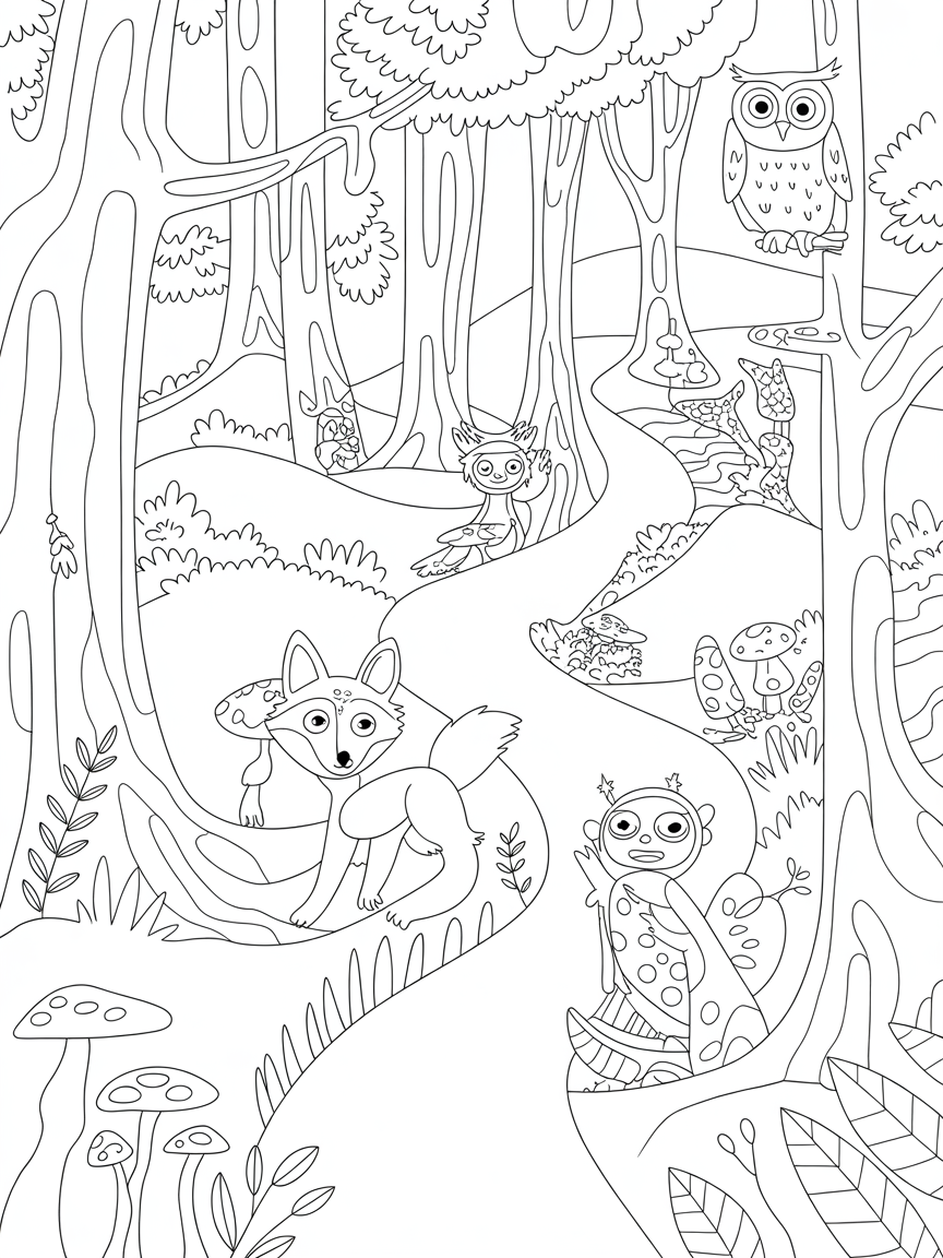 Fantasy forest - Free Coloring Page