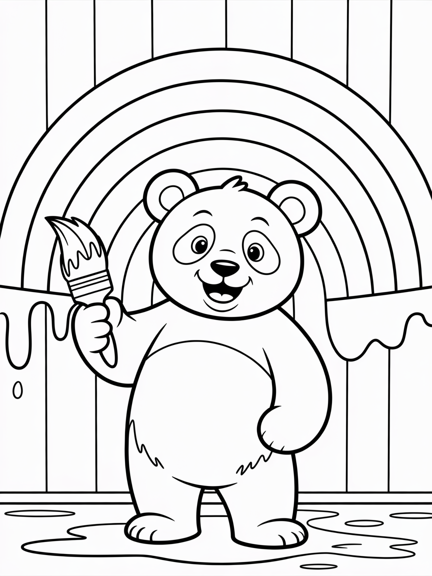 Panda painting a rainbow mural - Free Coloring Page