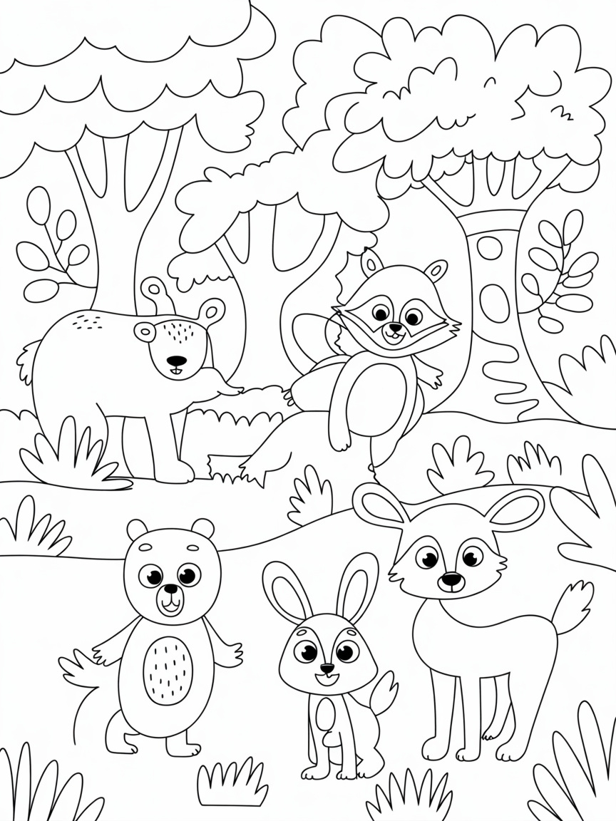 Forest with animals - Free Coloring Page