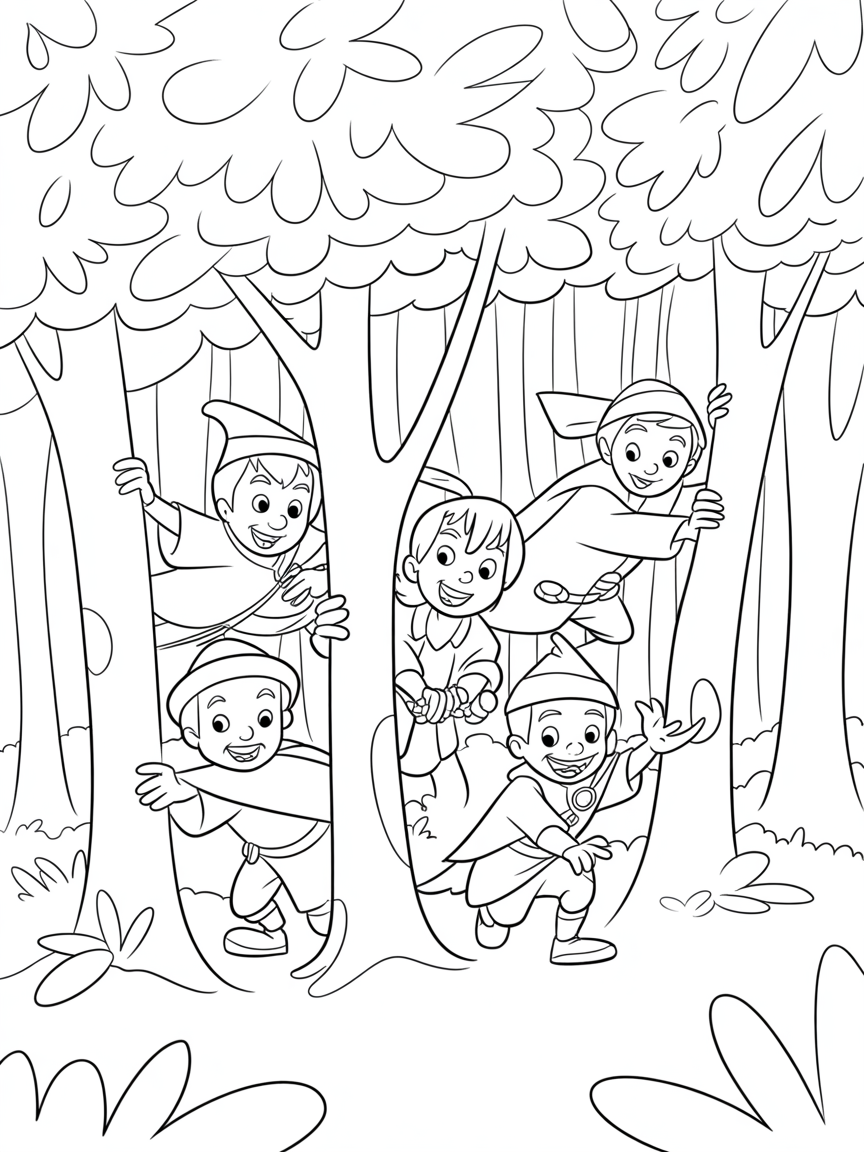 Disney's robin hood all main characters hidden in woods - Free Coloring Page