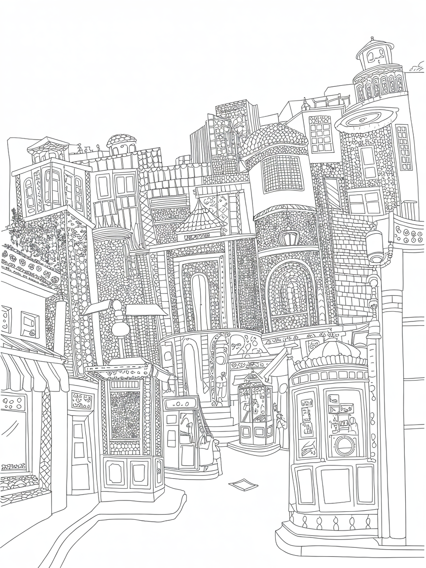Sci fi retro bizantian oriental streets - Free Coloring Page