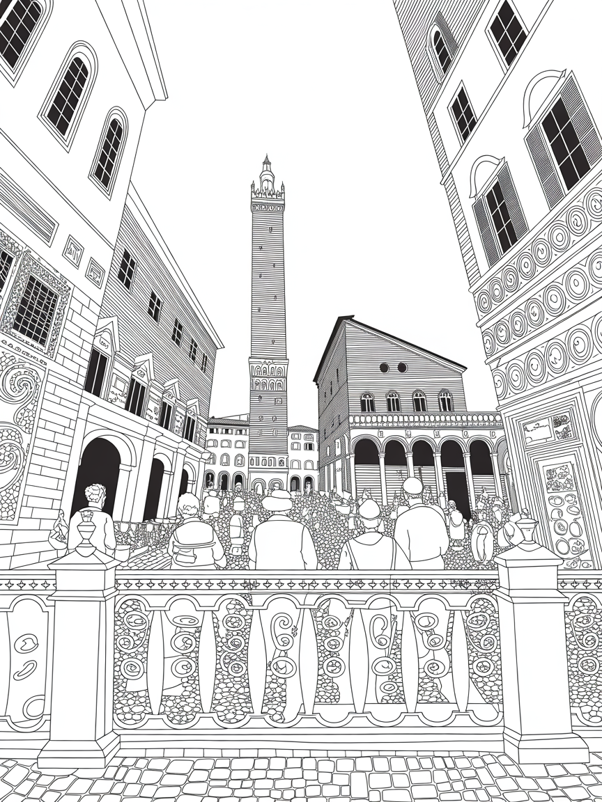 Bologna in a museum - Free Coloring Page