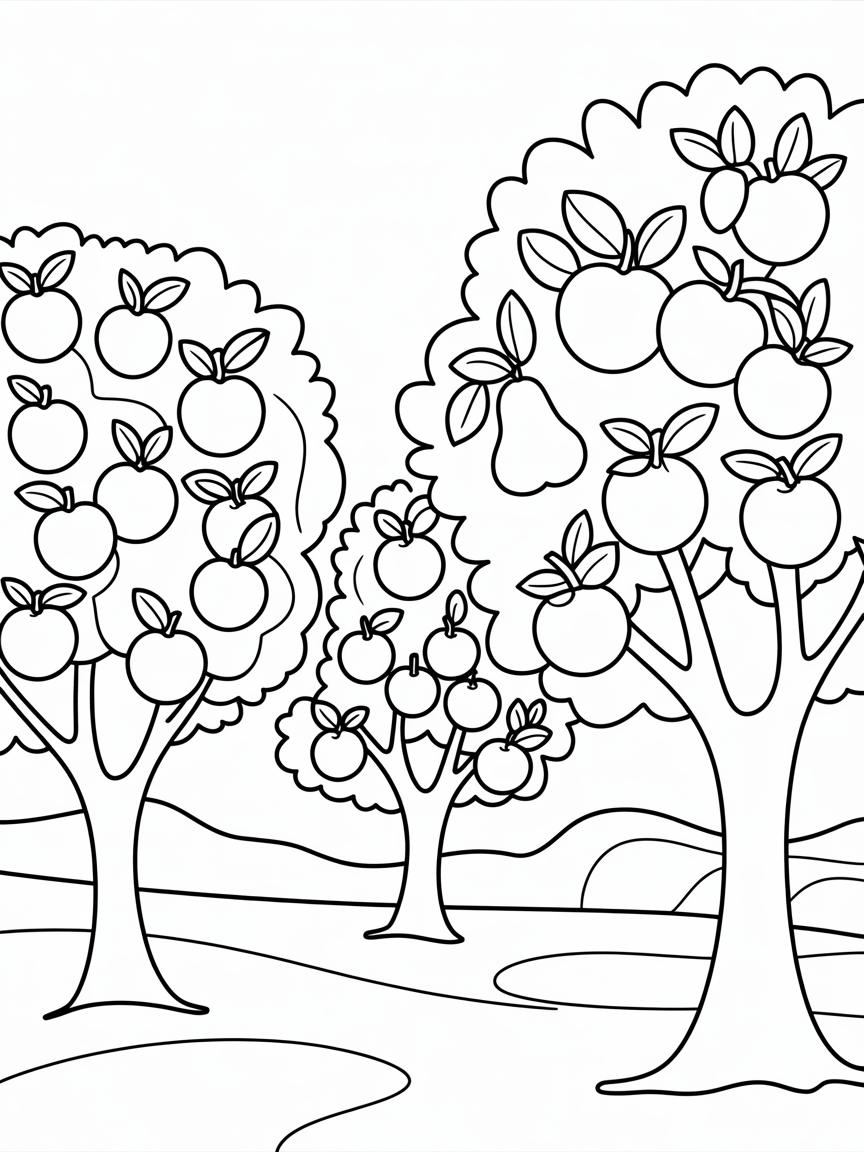 Fruit trees - Free Coloring Page