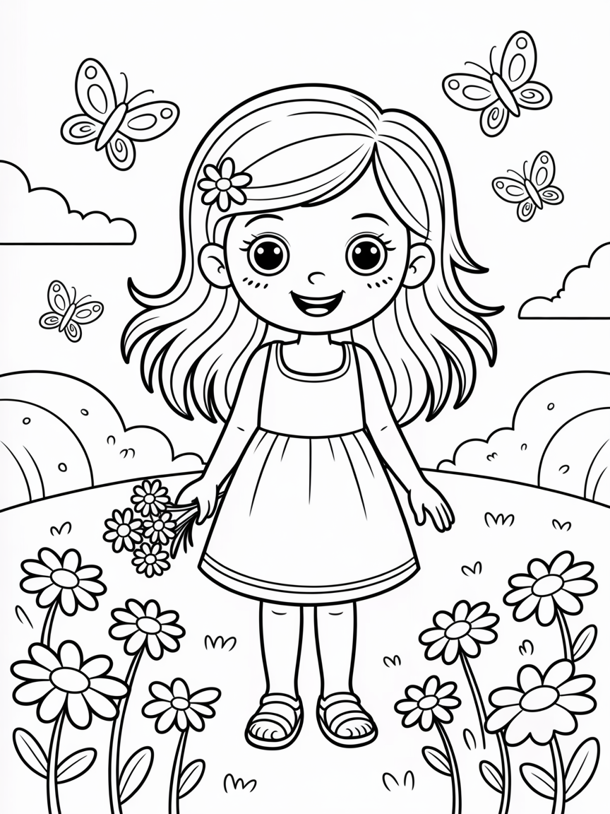 A cute girl - Free Coloring Page