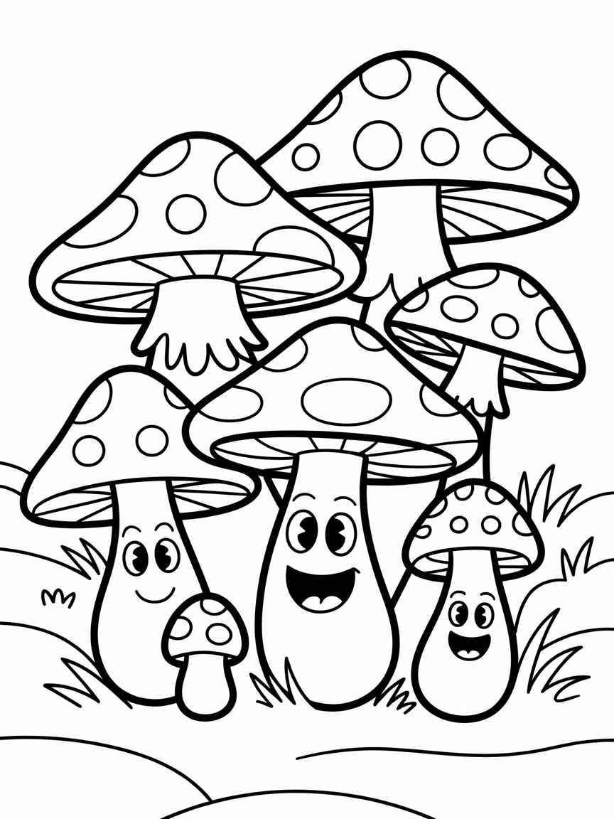 Mushrooms - Free Coloring Page