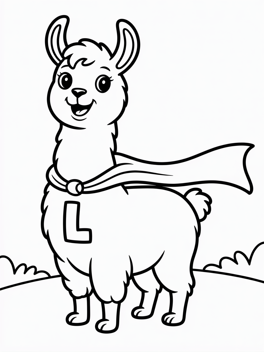 Llama wearing a superhero cape - Free Coloring Page