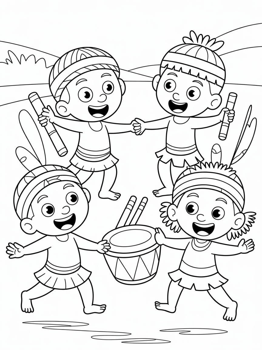 A tribal dance - Free Coloring Page