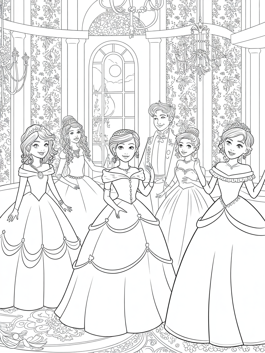A princess party - Free Coloring Page
