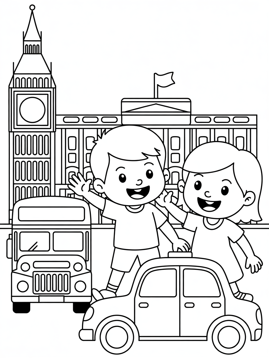London adventure - Free Coloring Page