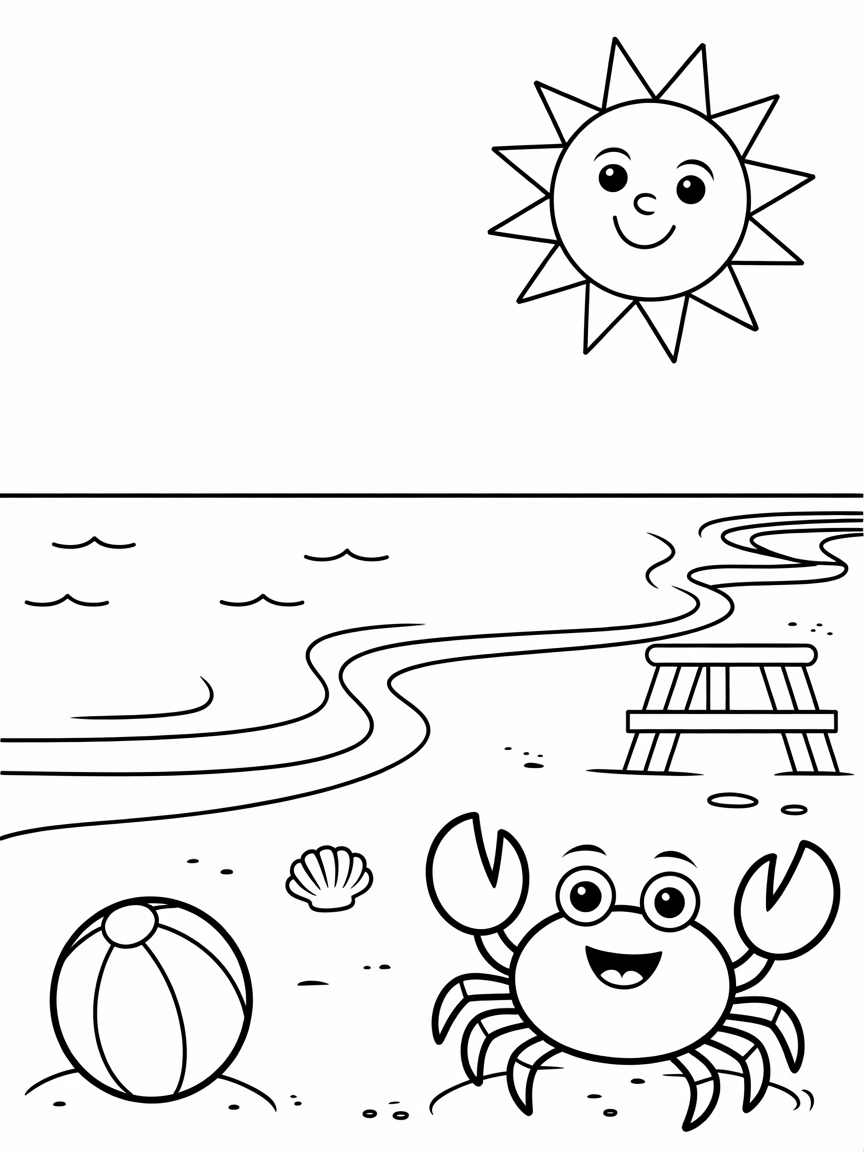 See and the beach - Free Coloring Page