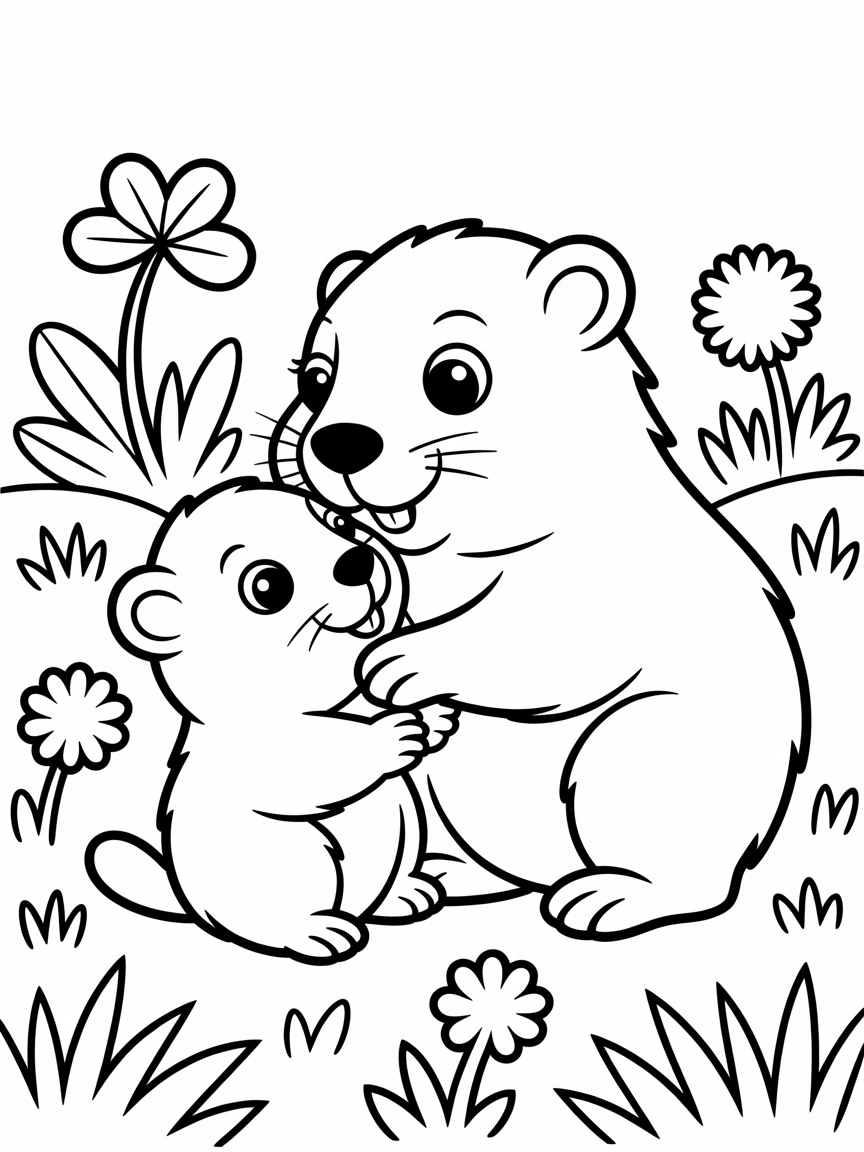 Groundhog mom and baby - Free Coloring Page