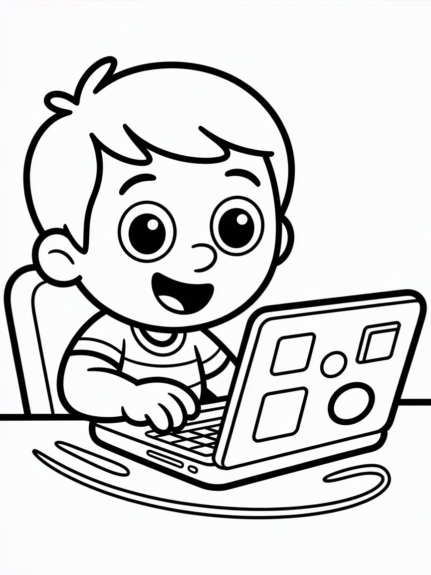 Computer Programming working on a laptop - Free Coloring Page
