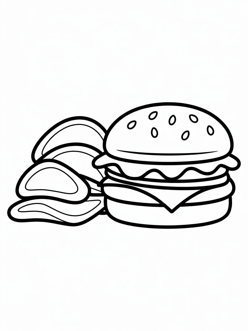 Burger and chips - Free Coloring Page