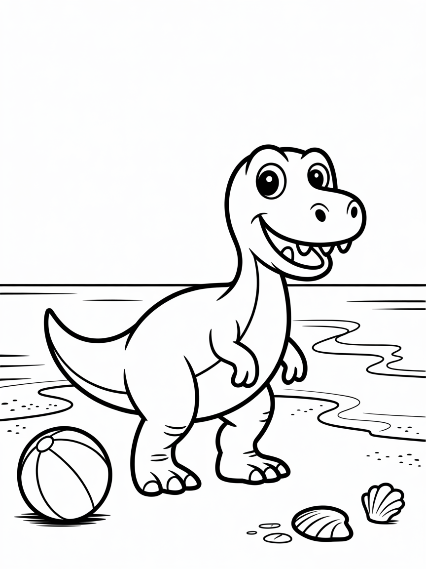 a dinosaur on the beach - Free Coloring Page
