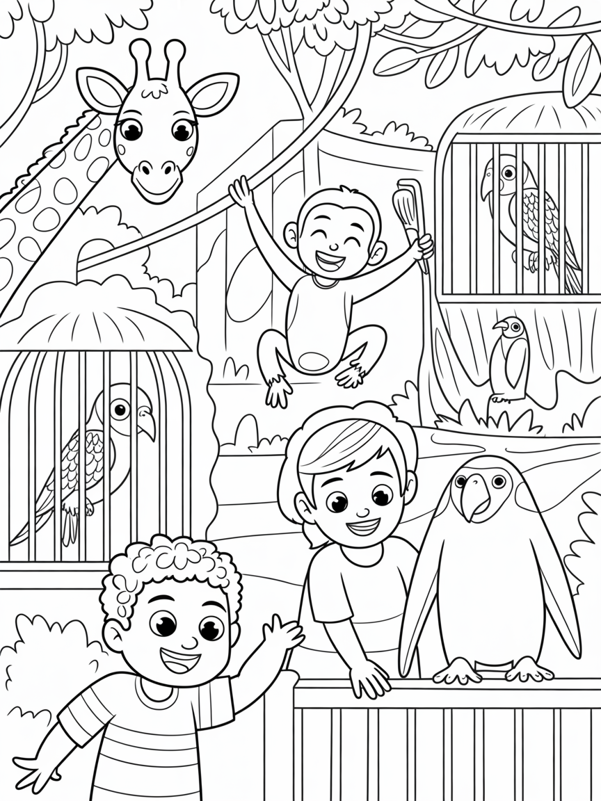 Friends at the zoo - Free Coloring Page
