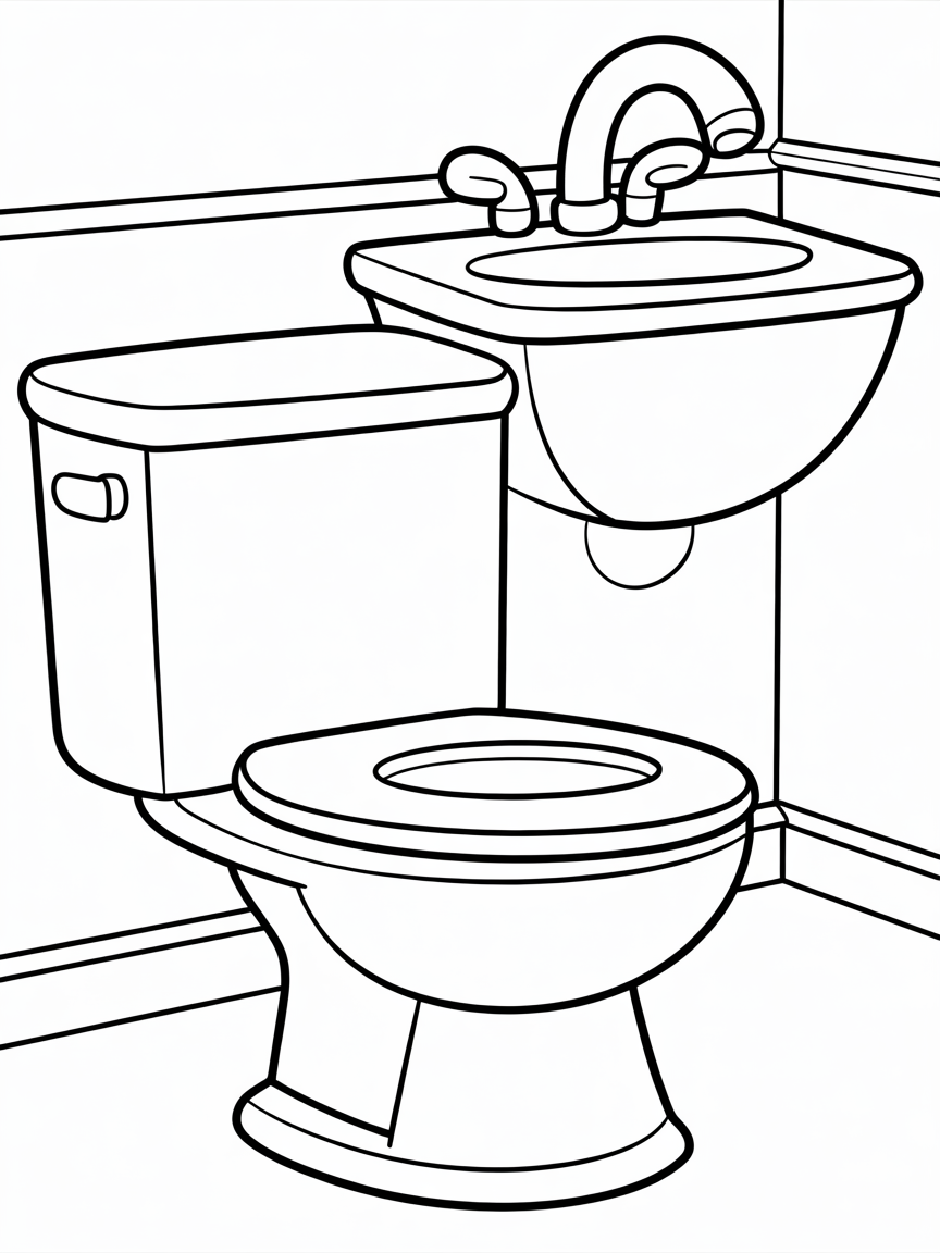 Toilet and sink - Free Coloring Page