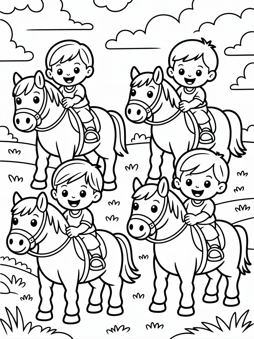 Riding horses - Free Coloring Page