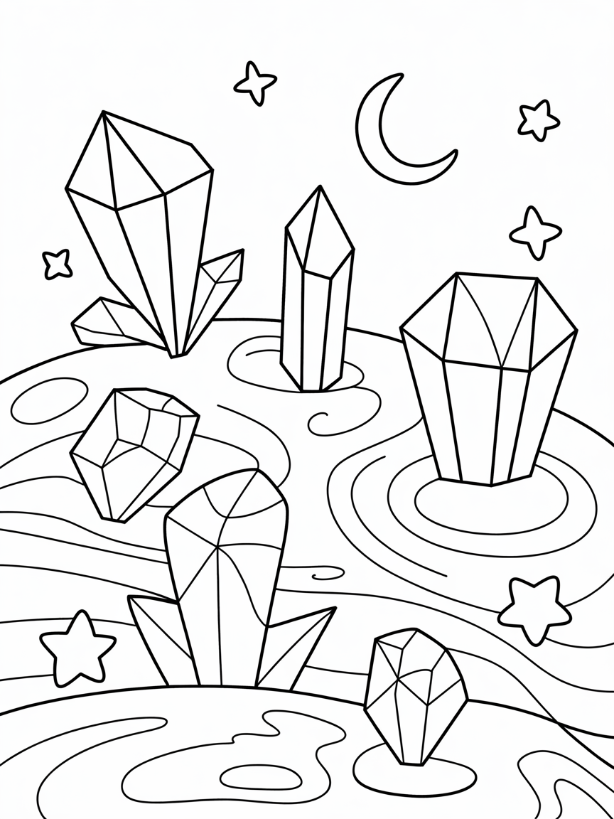 Crystals and magic - Free Coloring Page