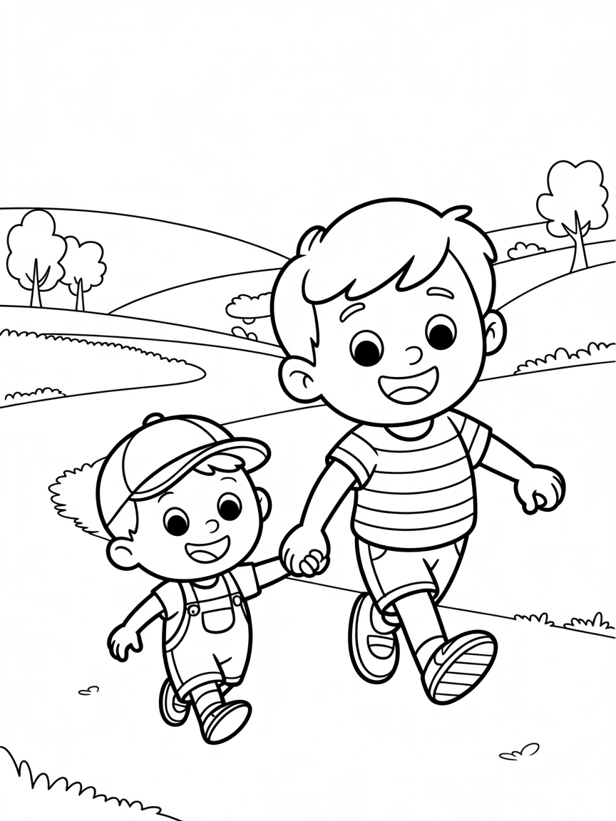 Big and little brother - Free Coloring Page