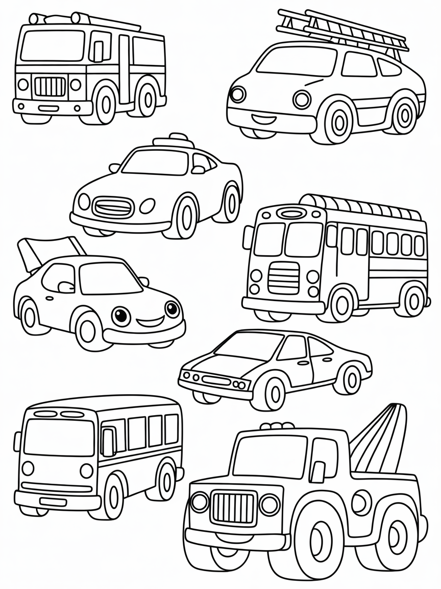 Different type of Cars - Free Coloring Page